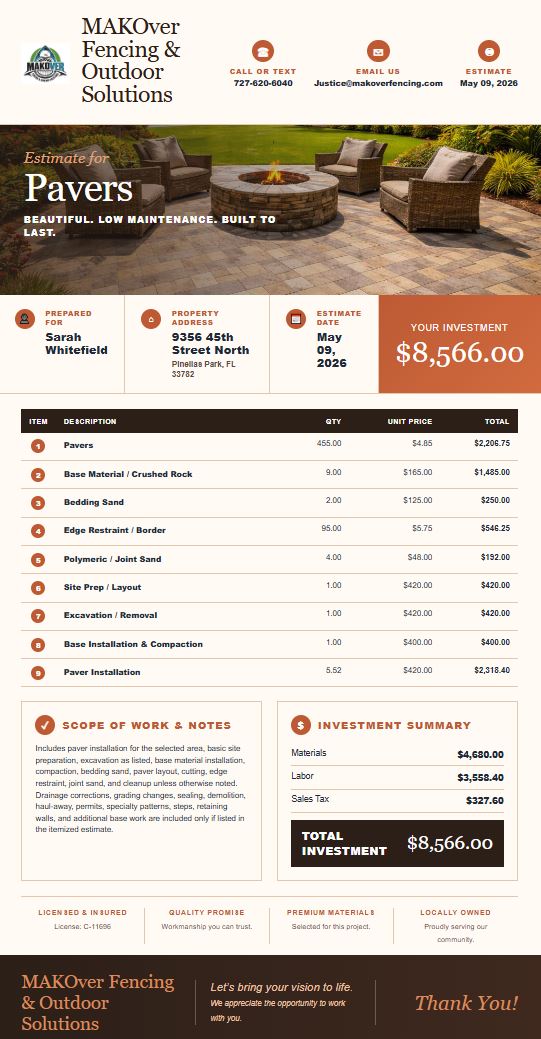 Pavers and hardscape estimate template